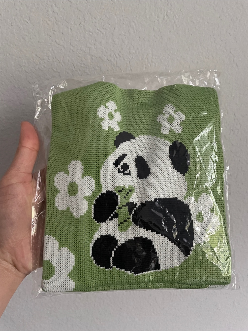 Green Panda mini green Knit Tote Bag